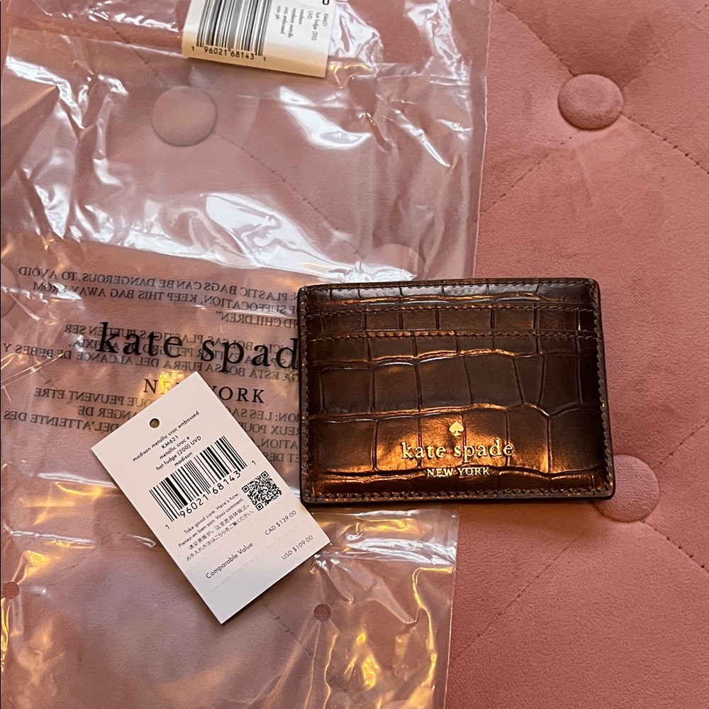 kate spade Madison card holder in metallic croc